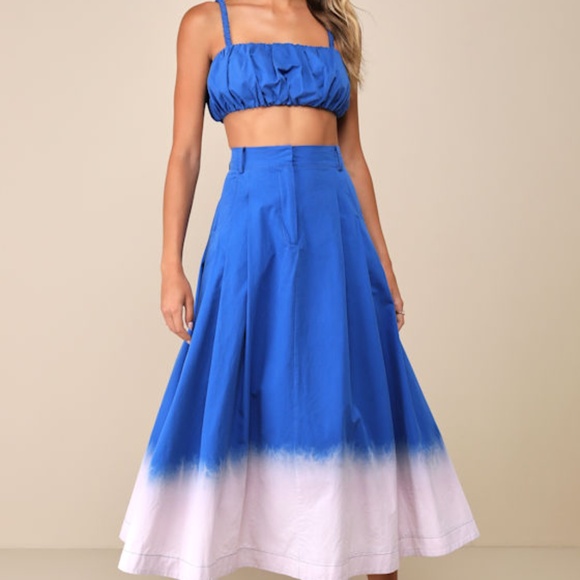 Lulus Compelling Aesthetic Blue Ombre Two-piece Sleeveless Midi Dress - Size L - Picture 1 of 1